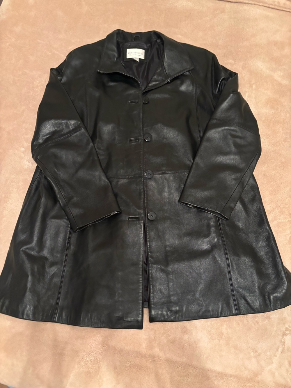 Worthington Black GENUINE Leather Button-Front Coat